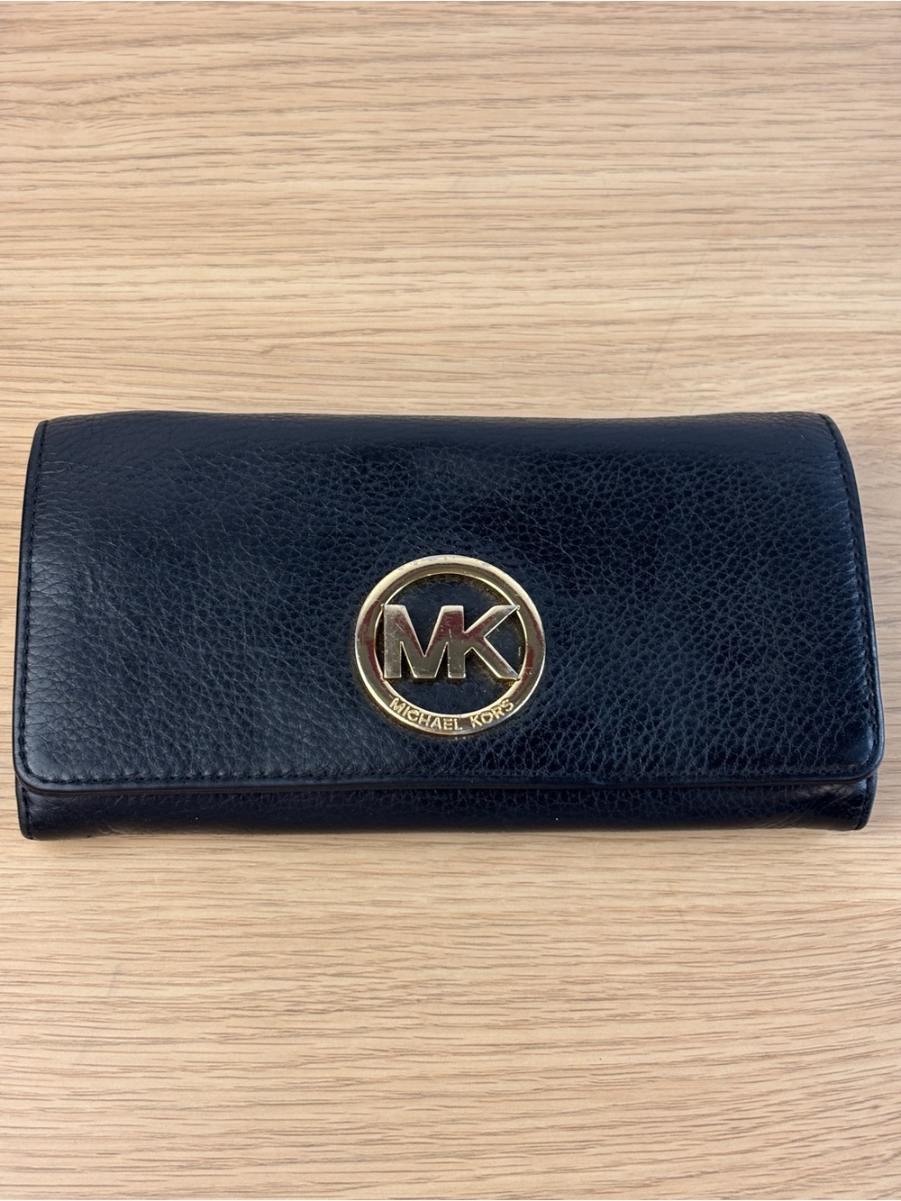 Michael Kors Black Leather MK Logo Continental Wallet